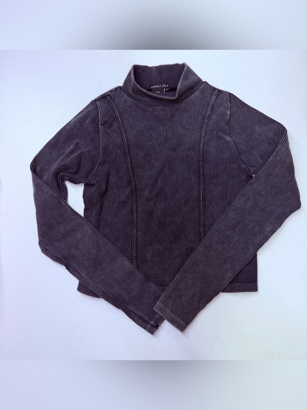 Sincerely Jules Ribbed Mock Neck Long Sleeve Top Women’s Medium Black Gray